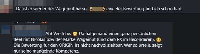 Screenshots der Kommentare zu Abneigung und „Beef“, Namen unkenntlich